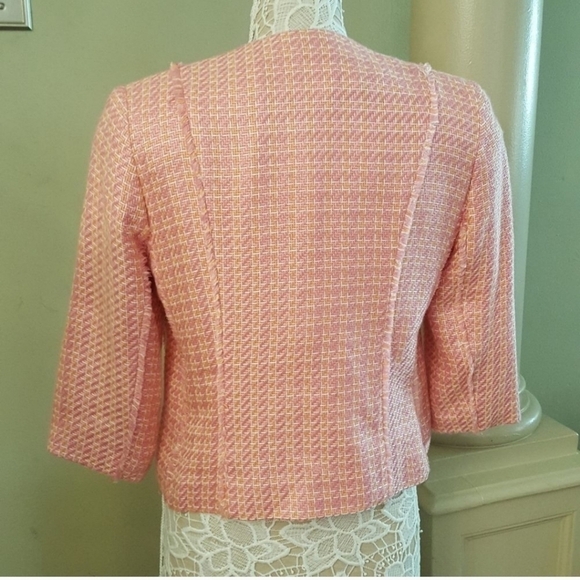 VINTAGE SAG HARBOR Pink Tweed Fully Lined Cropped Blazer Jacket - Picture 7 of 8